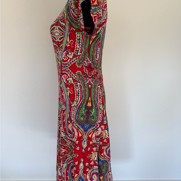 Ralph Lauren Dress Women's Medium Red Multicolor Boho Paisley Abstract Pullover - Picture 3 of 4